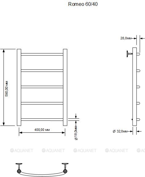 Полотенцесушитель электрический Aquanet Romeo 60х40 Тэн справа