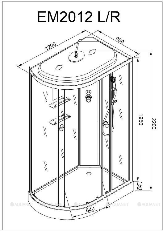 Душевая кабина AvaCan 120x90 EM2012RGM поддон низкий, двери раздвижные